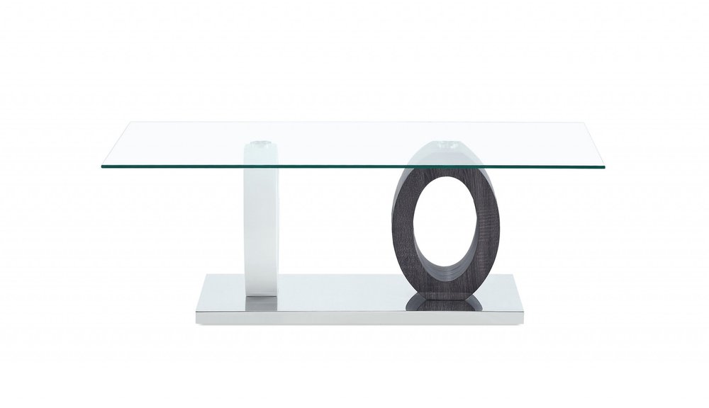 47" Clear And White and Gray Glass Coffee Table