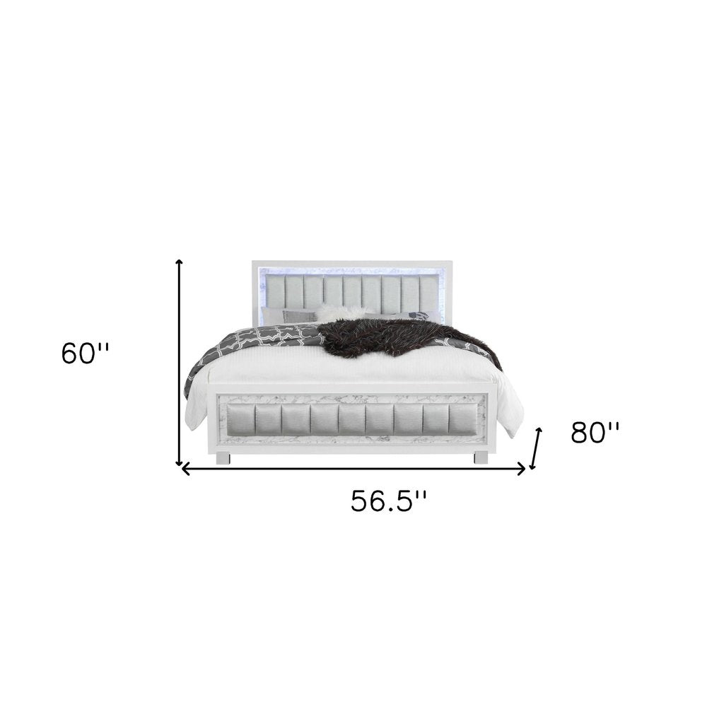 Modern Luxurious White Full Bed With Padded Headboard Led Lightning