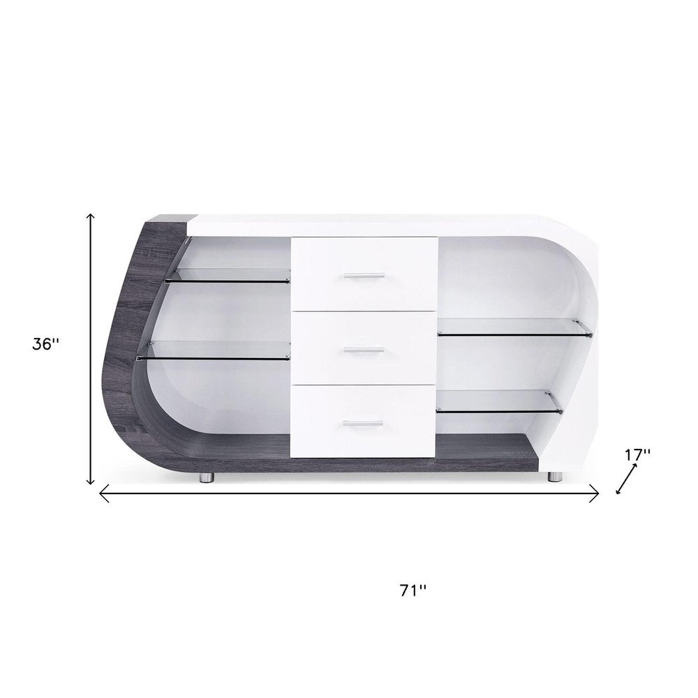 White And Grey Multi Tone Buffet With 3 Drawers