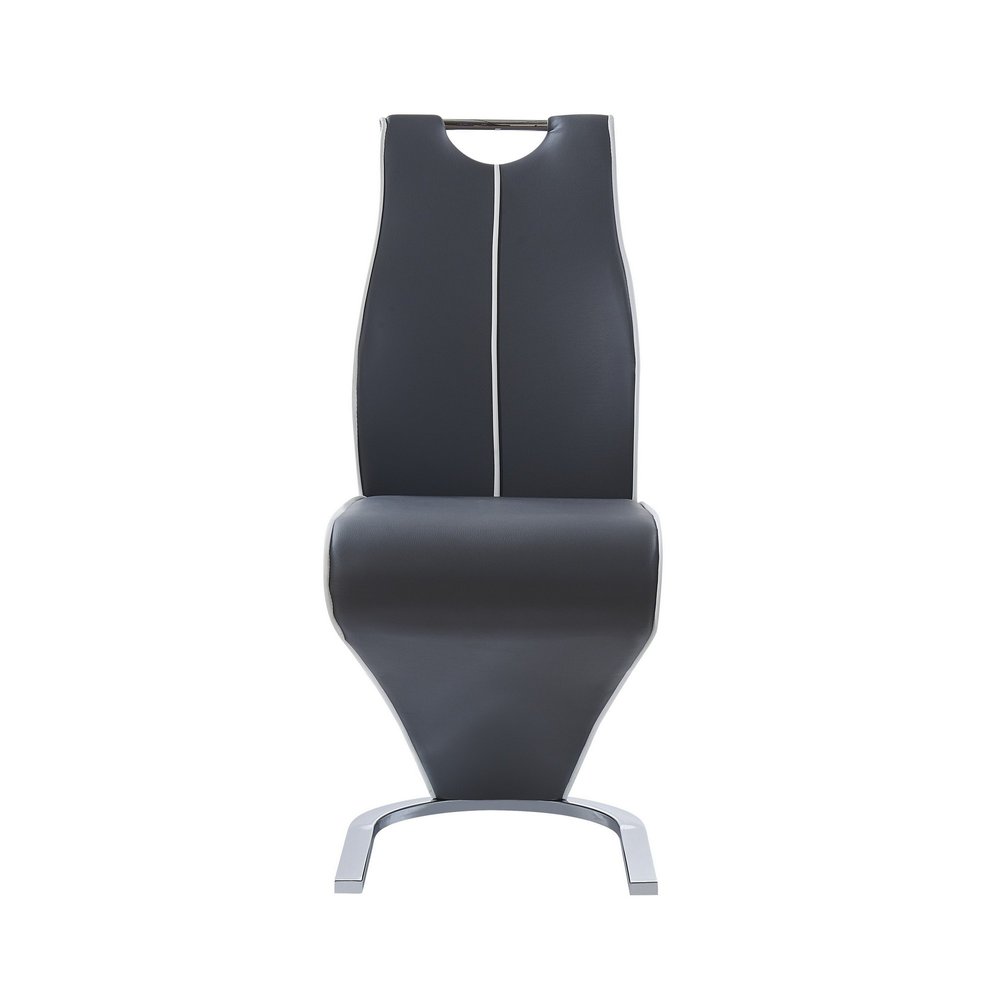 Set of Two Gray White and Silver Upholstered Dining Side Chairs