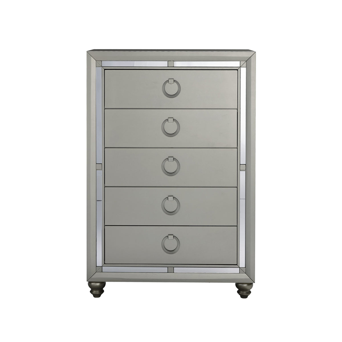 33" Silver Solid Wood Mirrored Five Drawer Dresser