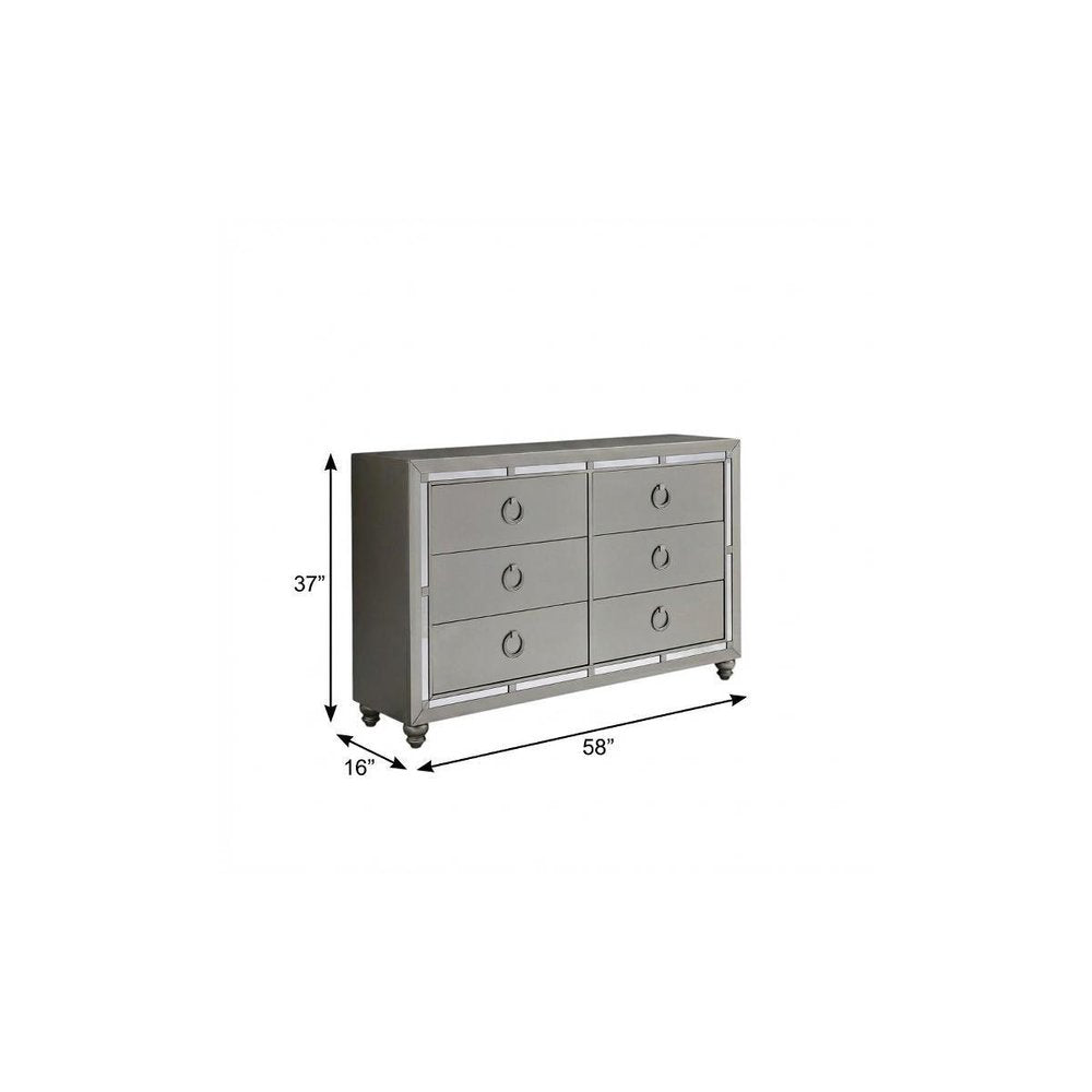 33" Silver Solid Wood Mirrored Five Drawer Dresser
