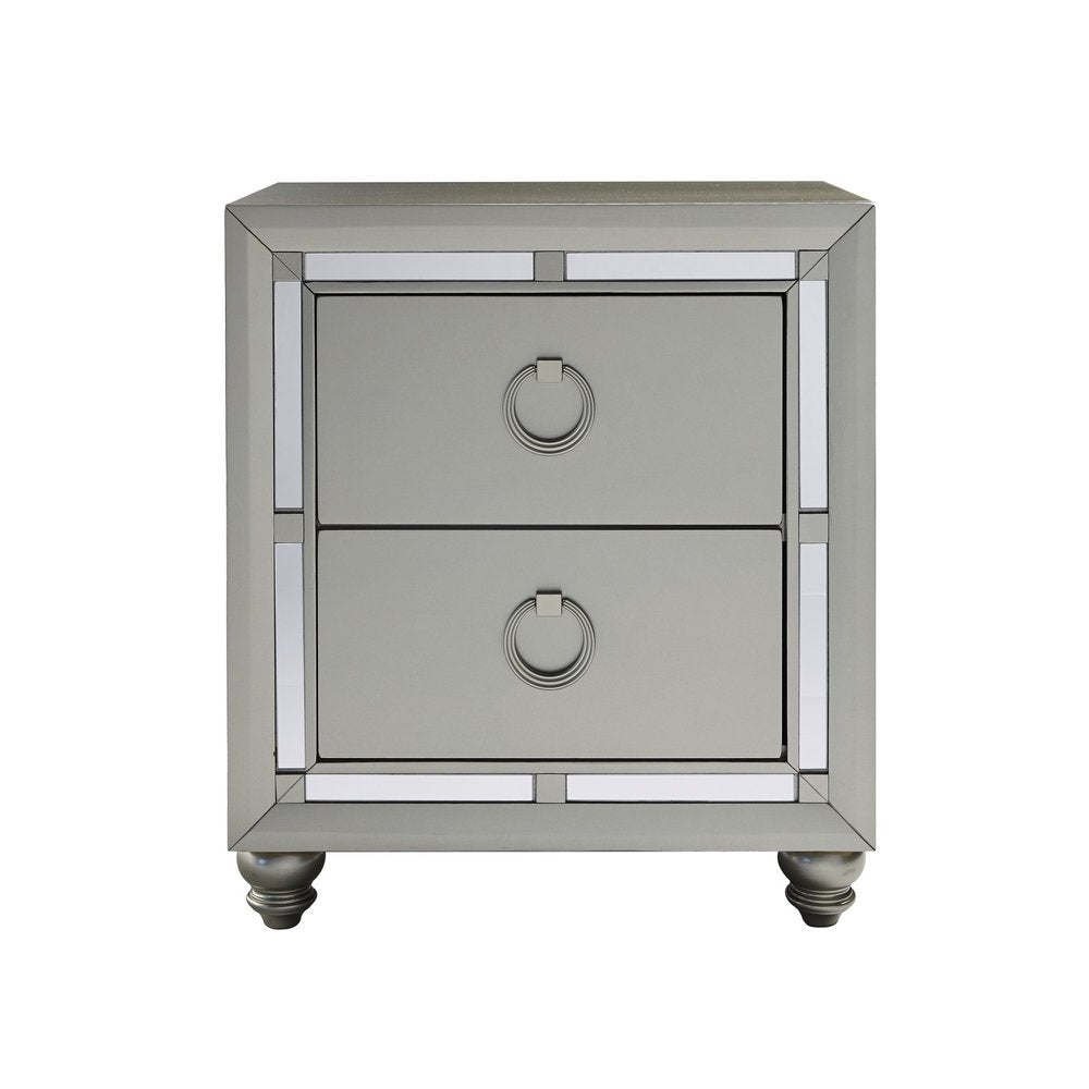 28" Solid and Manufactured Wood And Mirrored Glass Nightstand