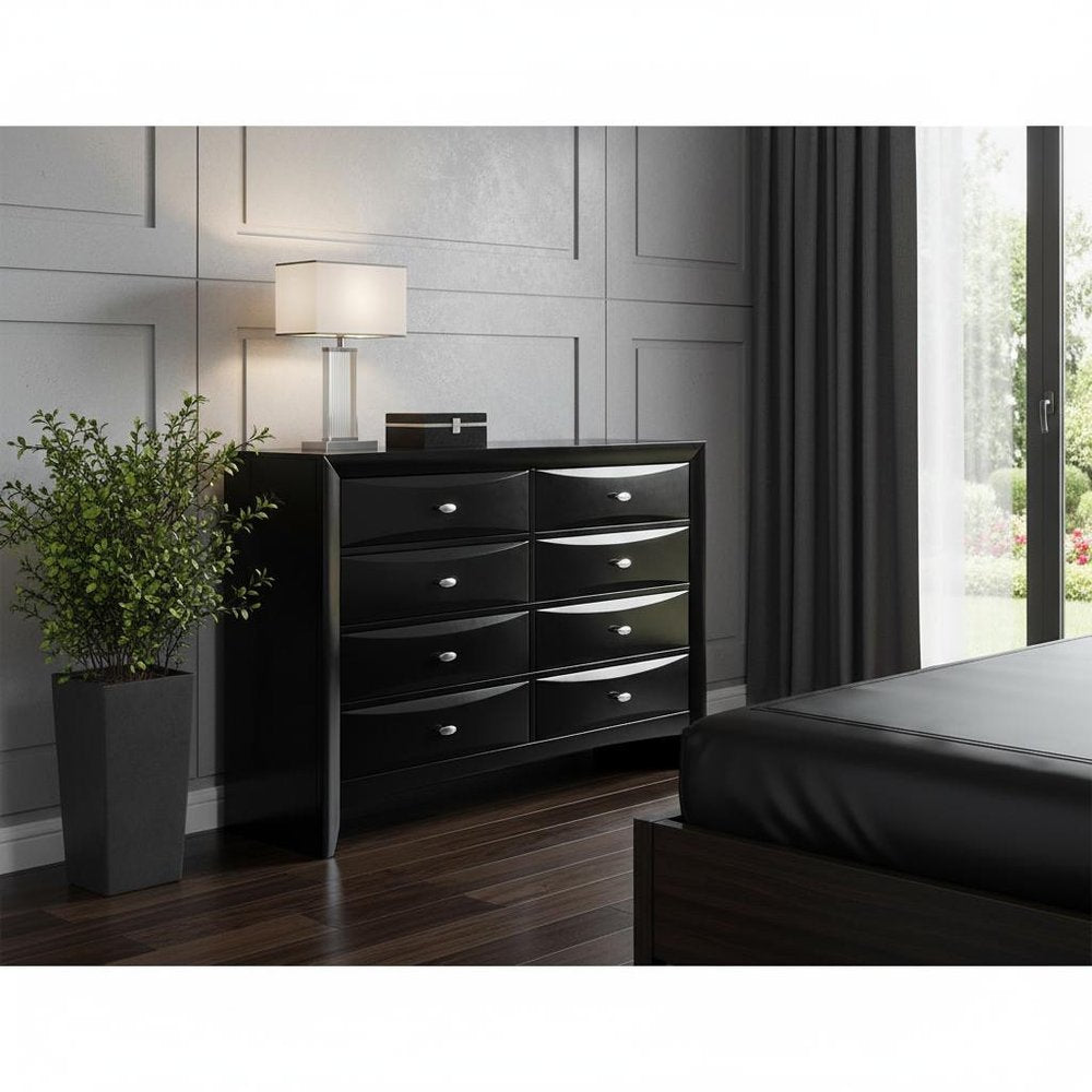 59" Black Solid Wood Eight Drawer Double Dresser