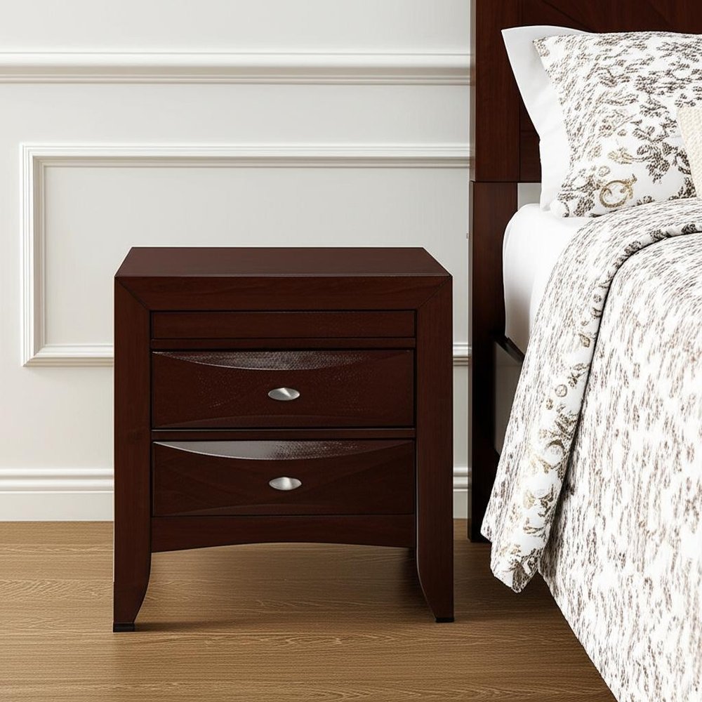 25" Merlot Wood Three Drawer Nightstand