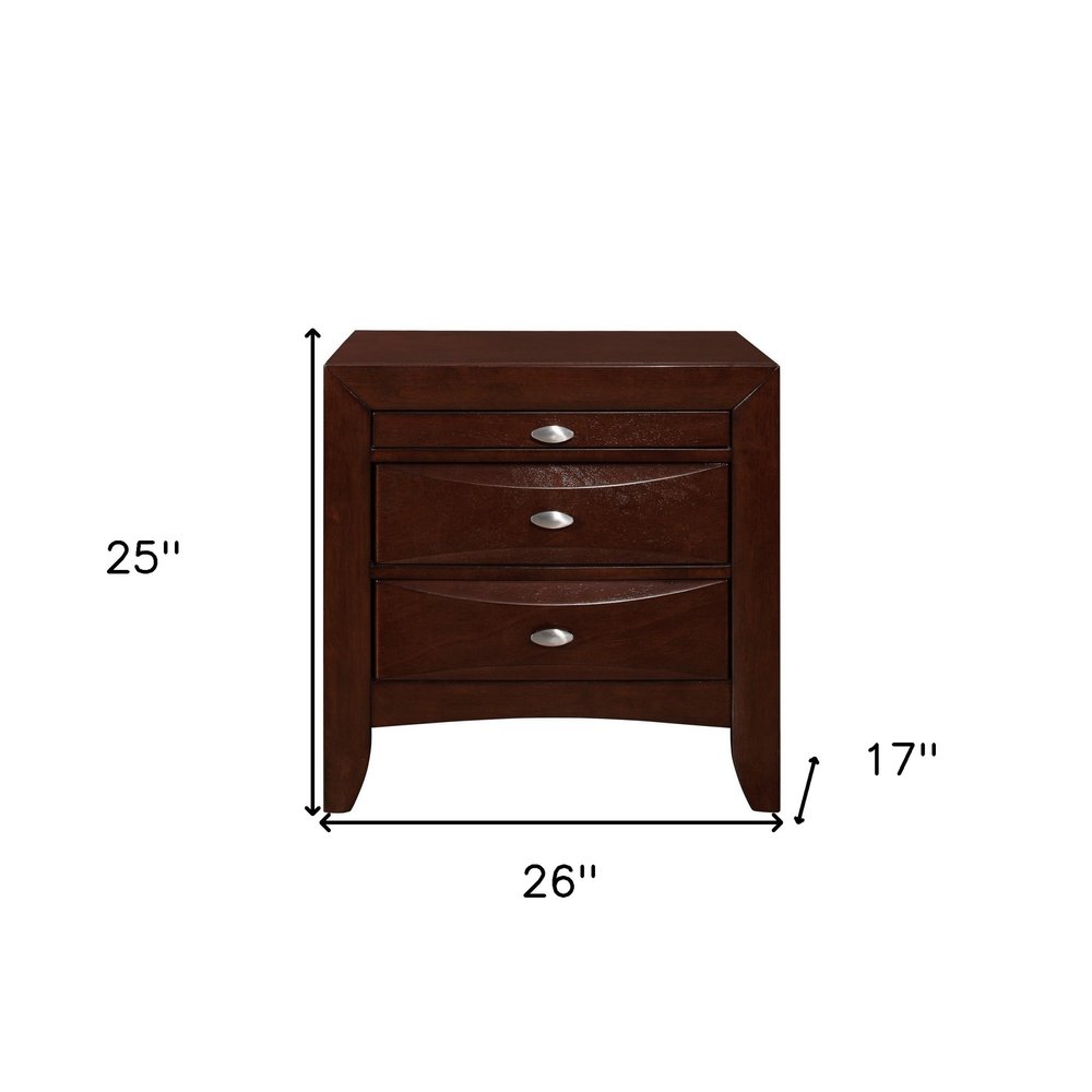 25" Merlot Wood Three Drawer Nightstand