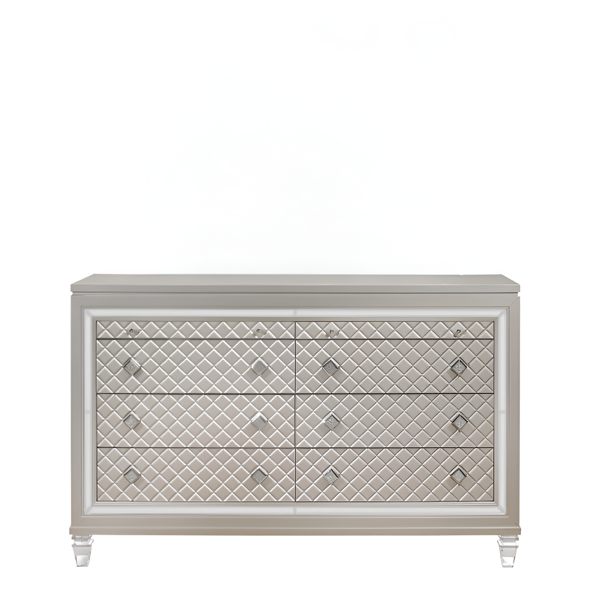65" Champagne Carved Geometric Solid Wood Mirrored Six Drawer Dresser