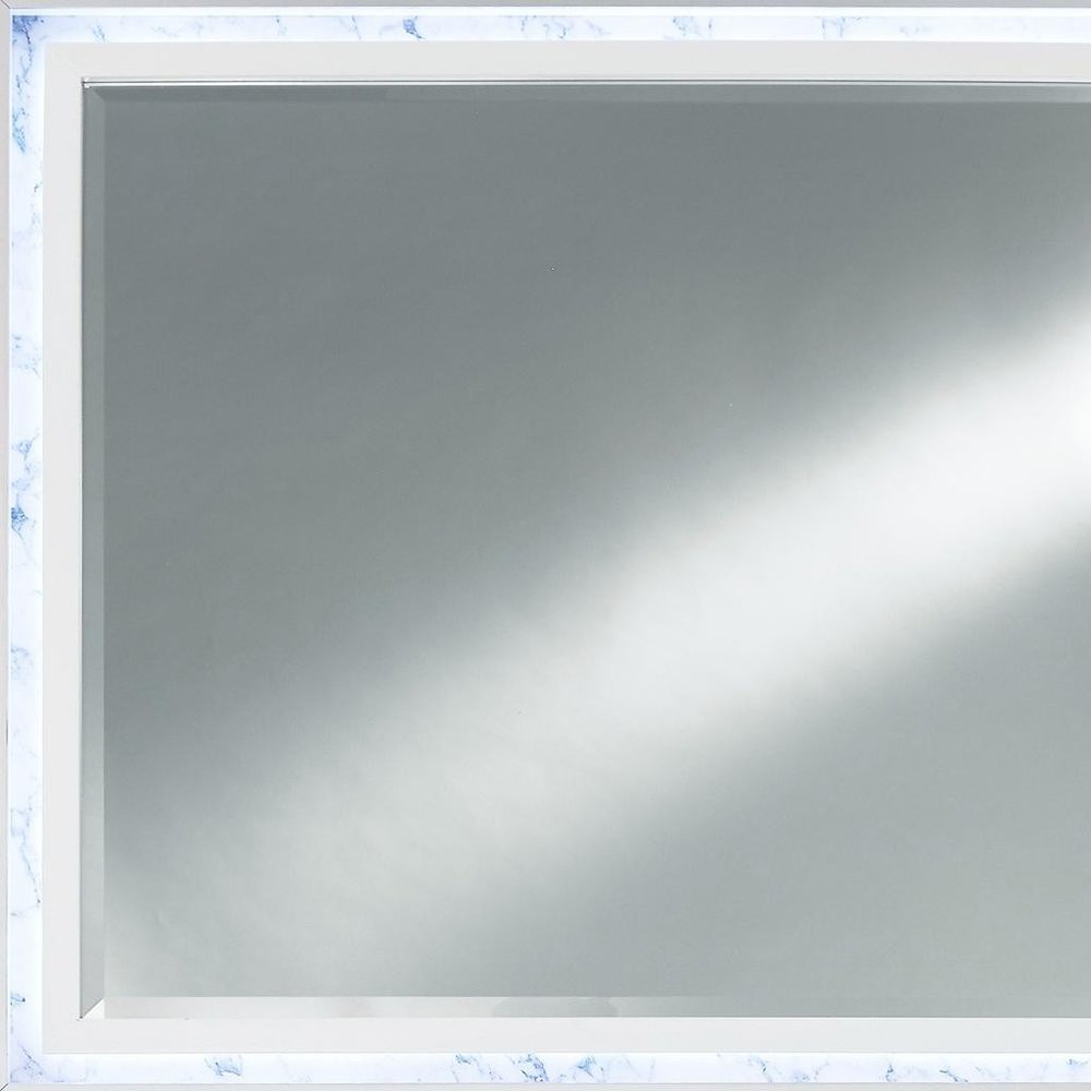 41" White Faux Marble Wood Lighted Mounted Accent Mirror
