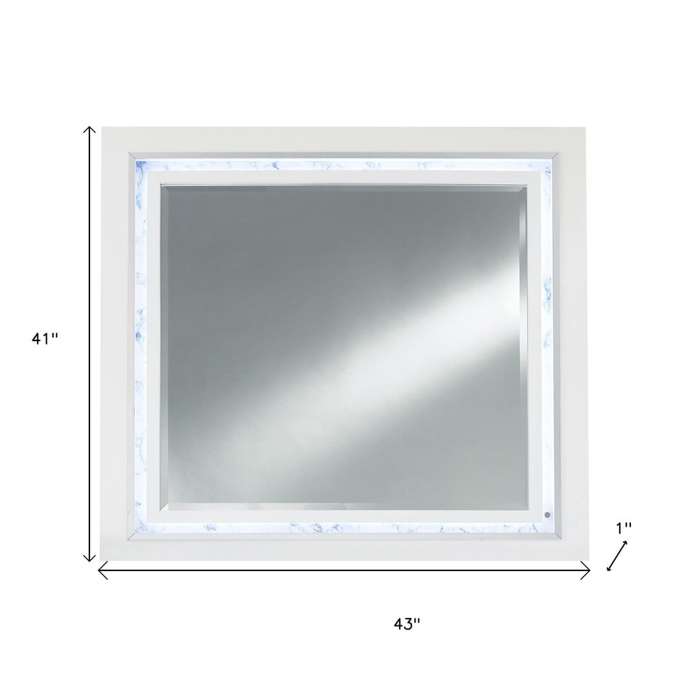 41" White Faux Marble Wood Lighted Mounted Accent Mirror