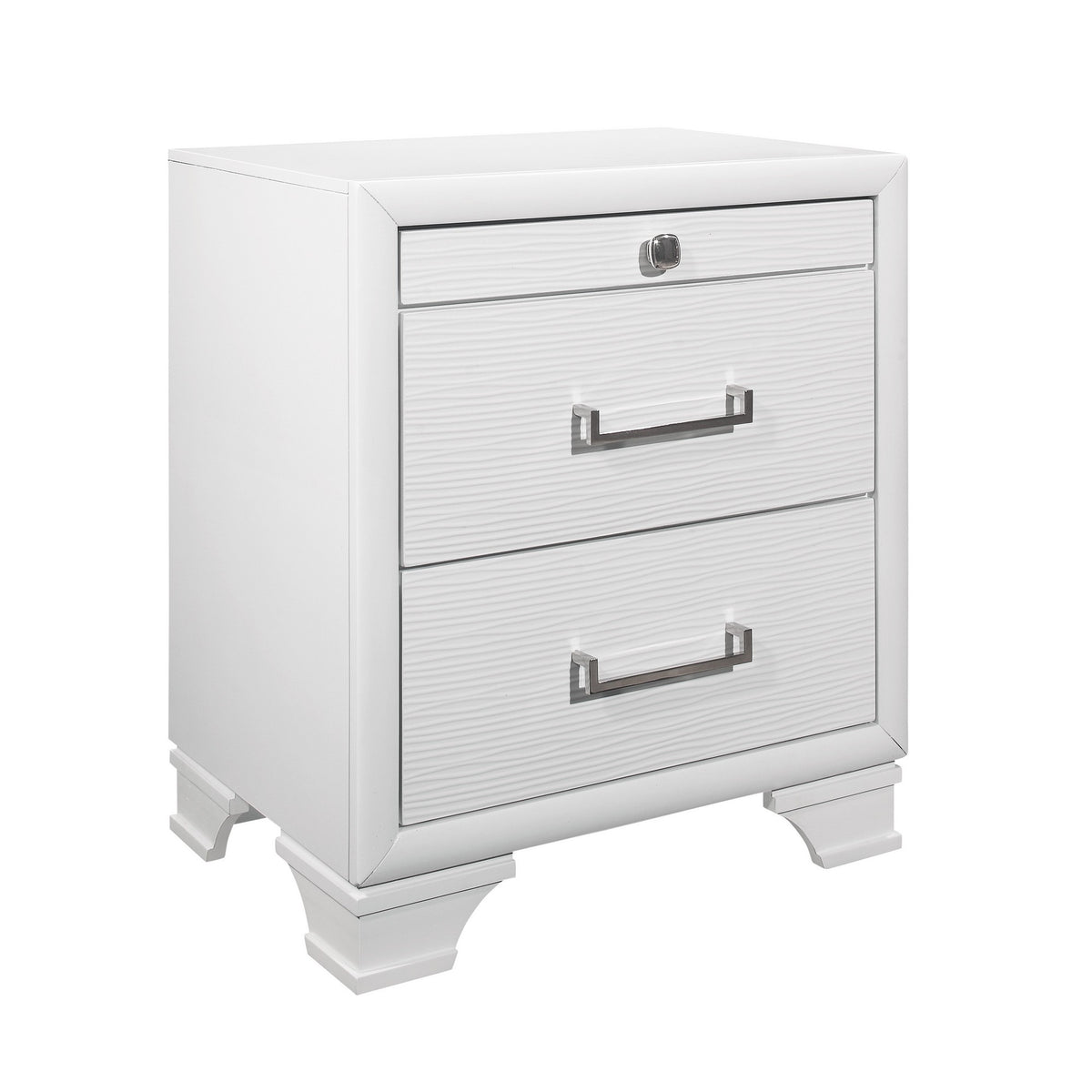 27" White Wood Two Drawer Nightstand