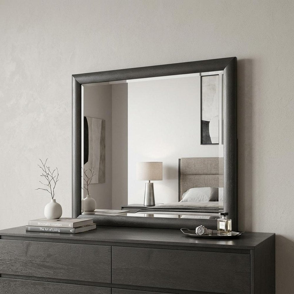 35" Dark Gray Wood Framed Mounted Dresser Mirror