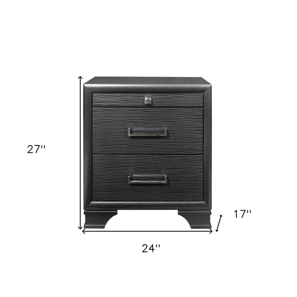 27" Gray Wood Two Drawer Nightstand