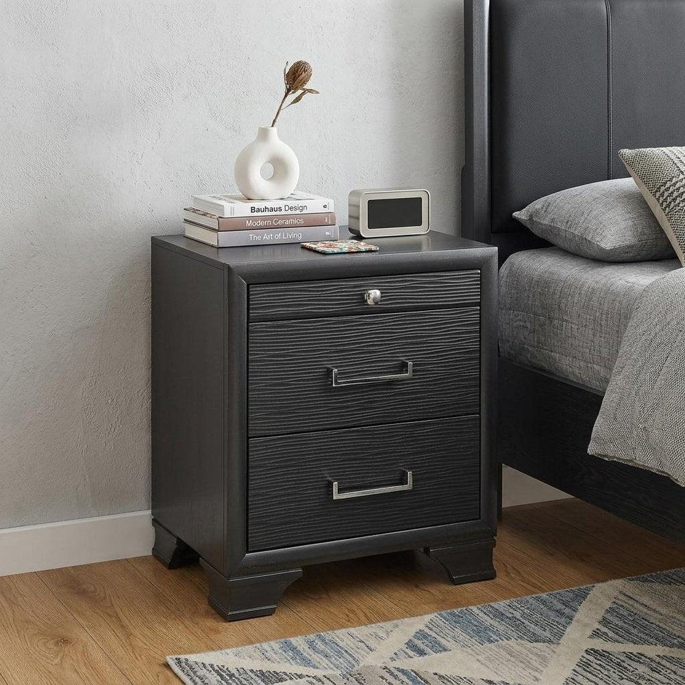 27" Gray Wood Two Drawer Nightstand
