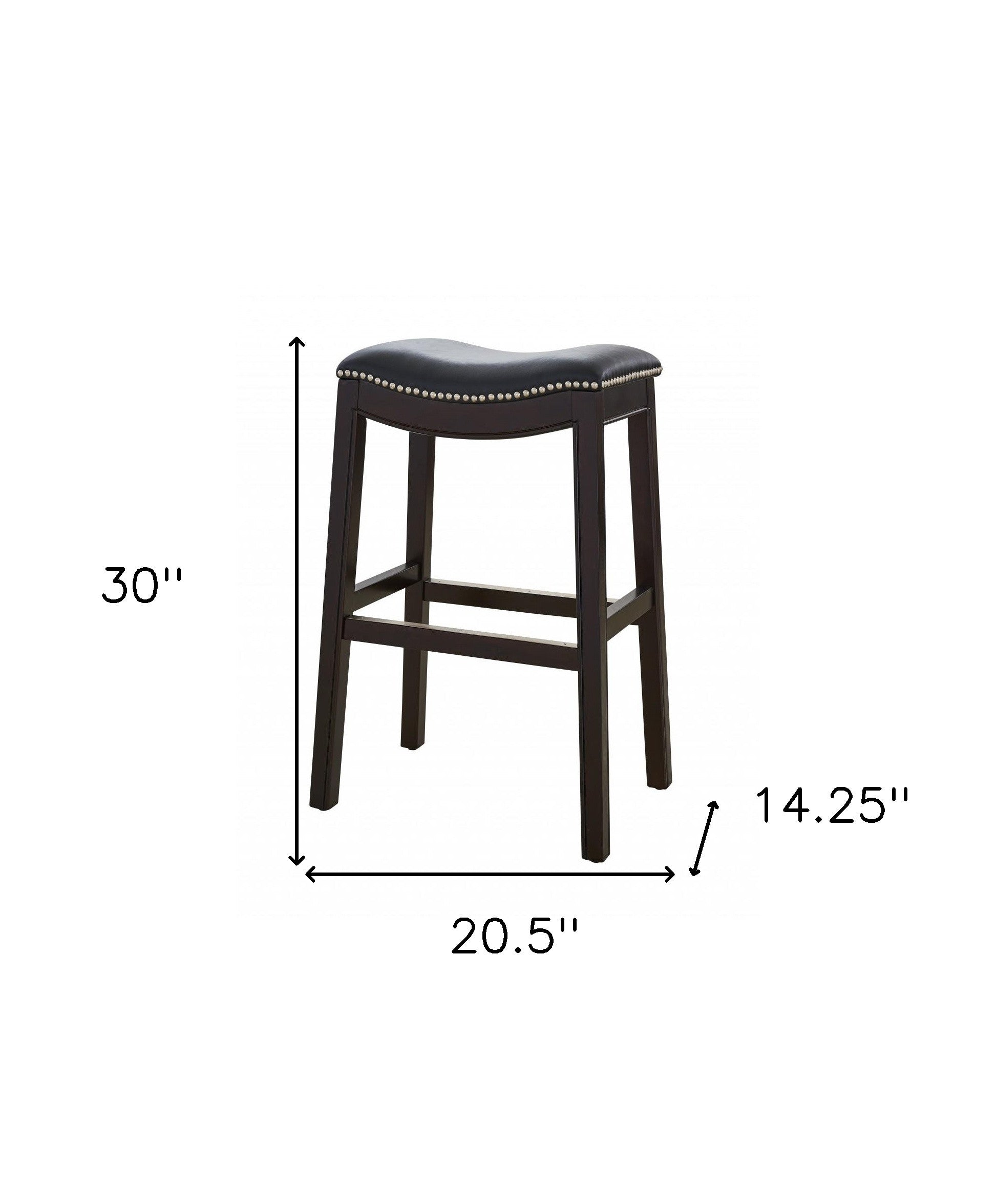 31" Black And Espresso Faux Leather And Solid Wood Backless Bar Height Bar Chair