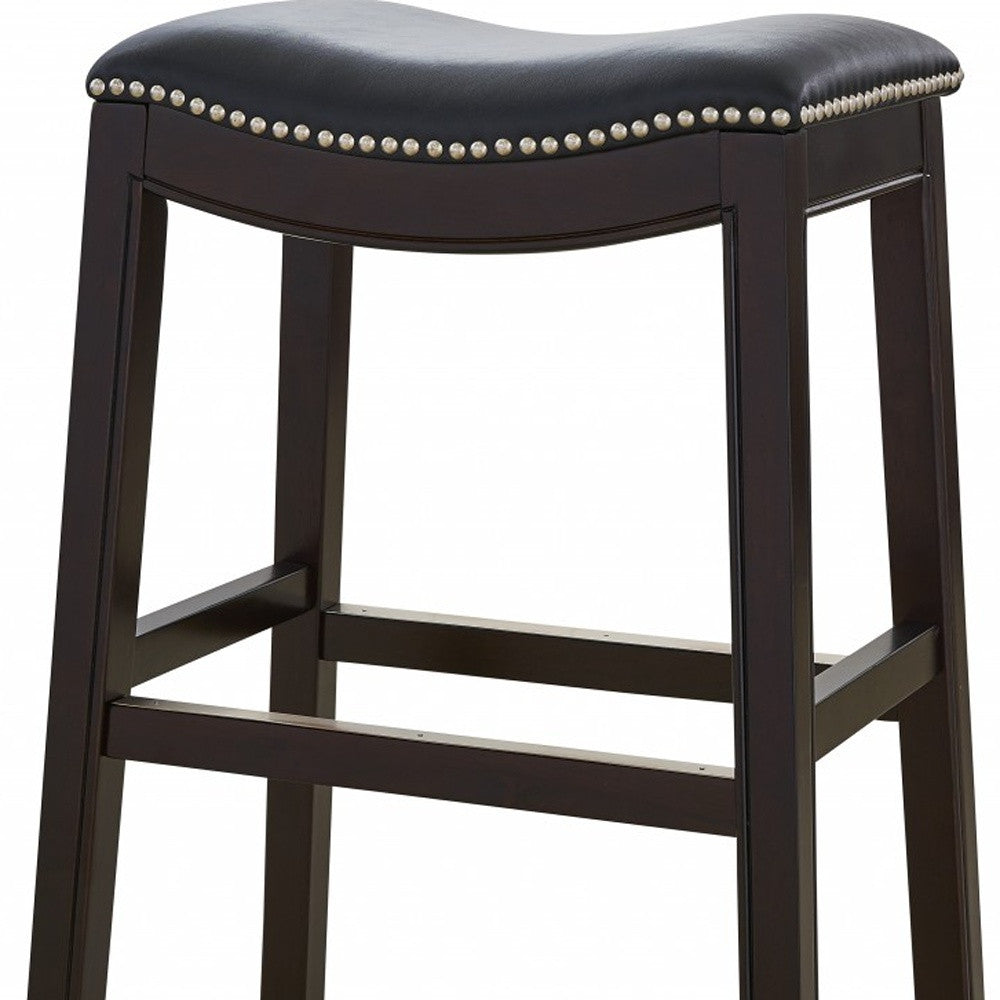 26" Black And Espresso Faux Leather And Solid Wood Backless Counter Height Bar Chair