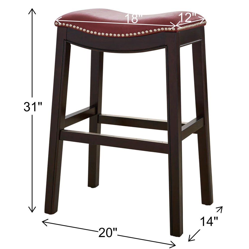 31" Dark Red and Espresso Solid Wood Backless Bar Chair