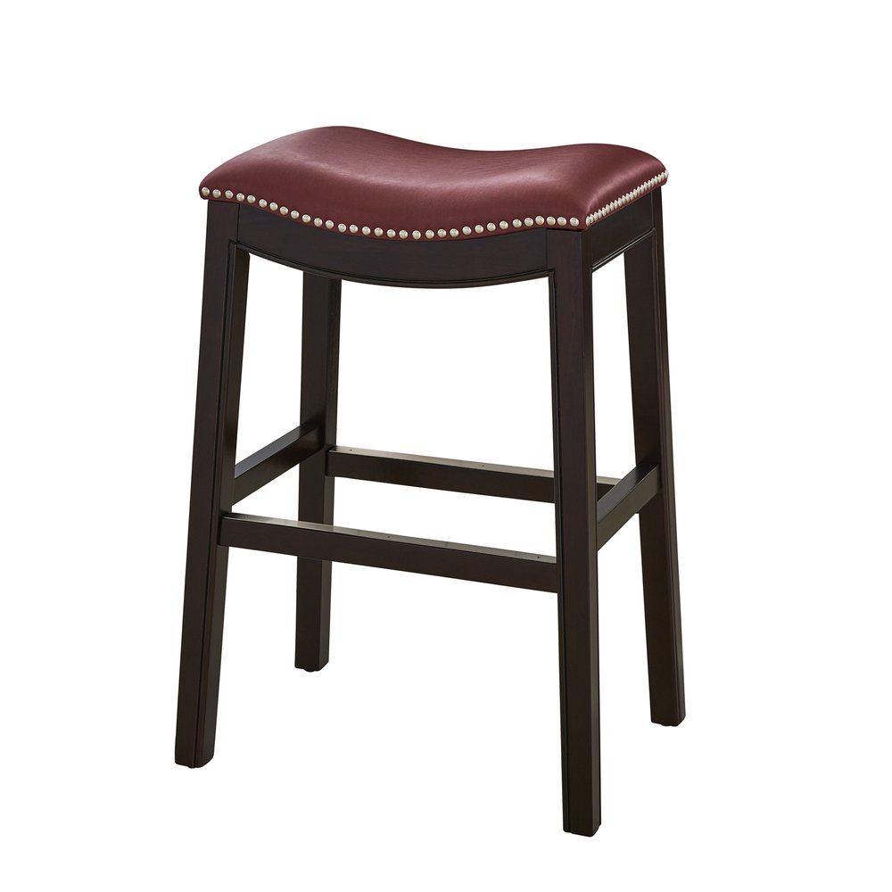 26" Dark Red and Espresso Solid Wood Backless Counter Height Bar Chair