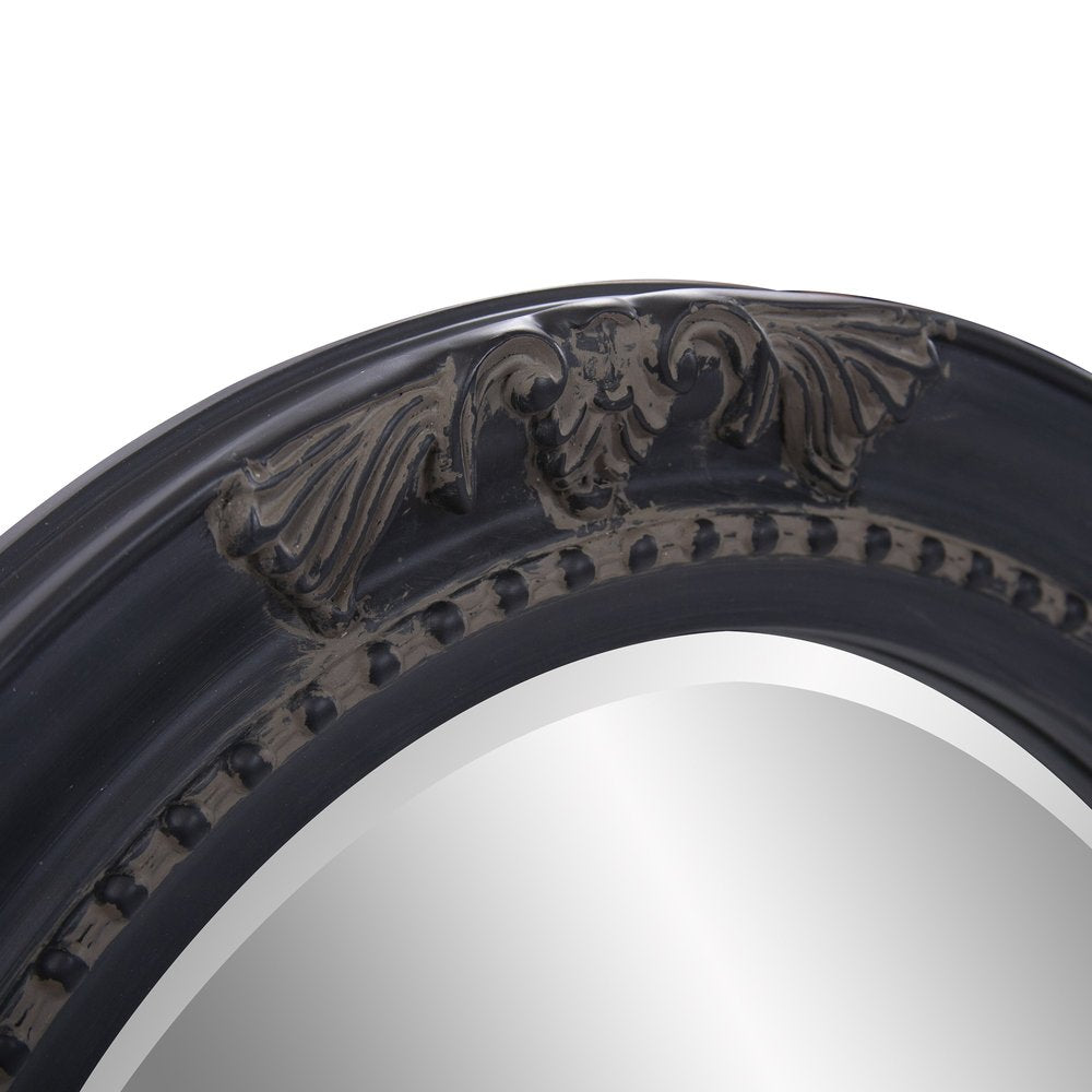 33" Black Ornate Oval Wood Framed Accent Mirror