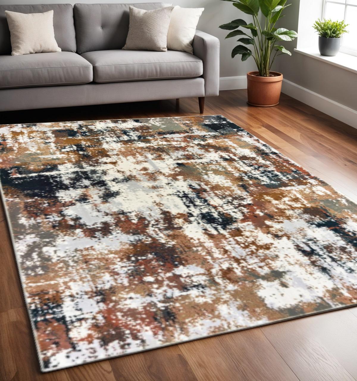 5' X 8' Ivory And Gray Abstract Area Rug