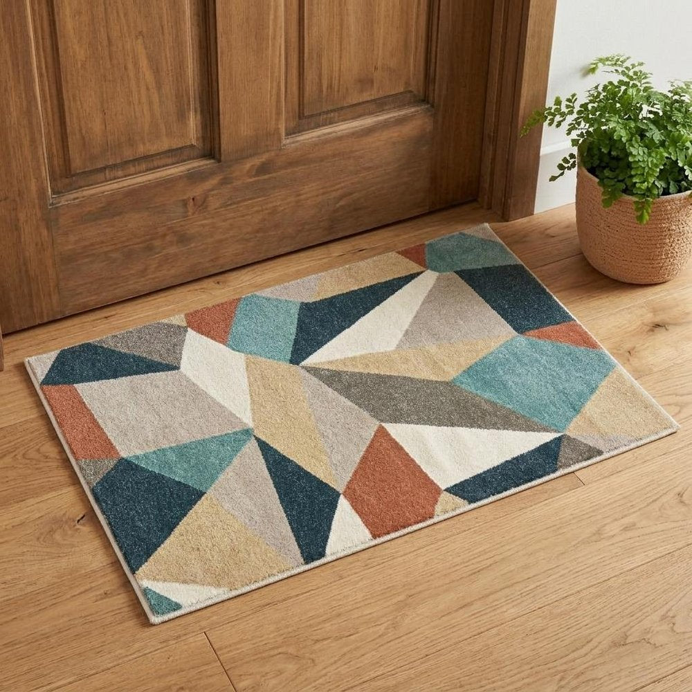 2' X 3' Blue Green And Beige Abstract Geometric Area Rug