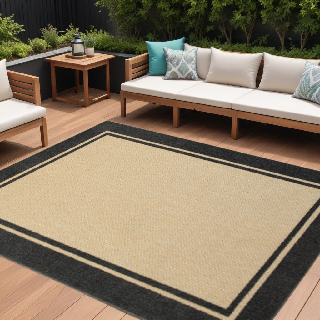 8' X 11' Beige And Black Indoor Outdoor Area Rug
