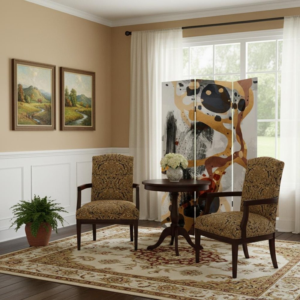 Contemporary Abstract Art Three Panel Room Divider Screen