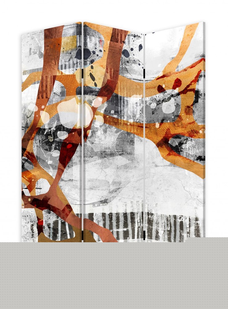 72" Black And White Canvas Folding Three Panel Screen Room Divider