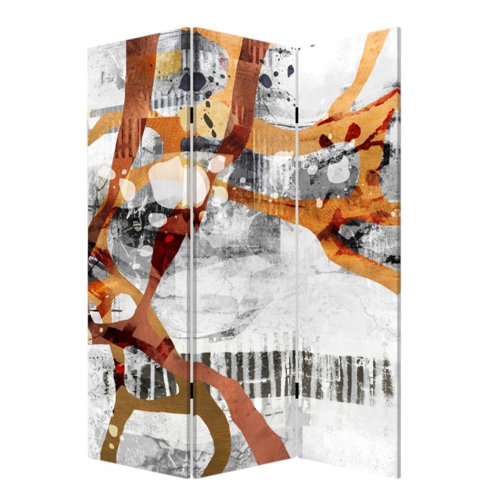 Contemporary Abstract Art Three Panel Room Divider Screen