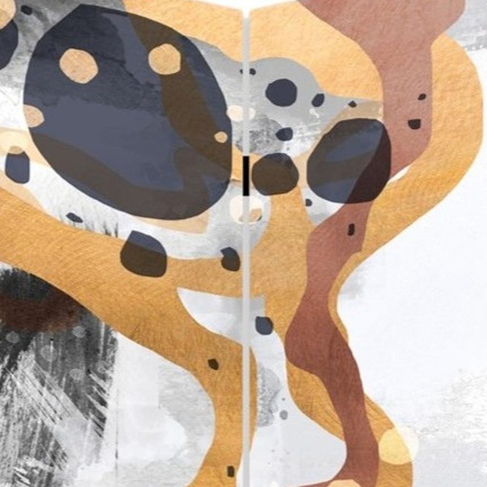 72" Black And White Canvas Folding Three Panel Screen Room Divider