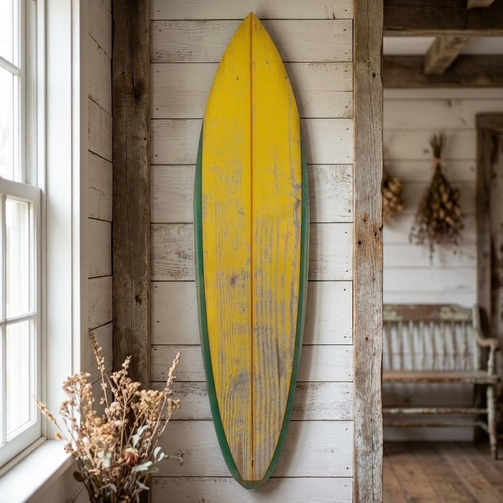 76" X 18" Yellow Wood Hanging Dimensional Sculpture