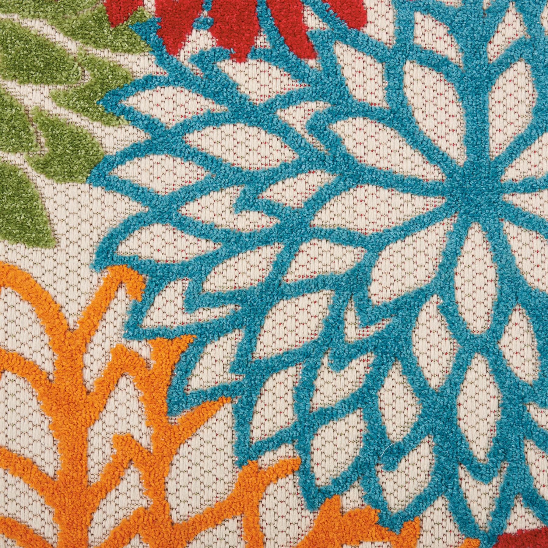 6' Runner Ivory Blue and Orange Floral Indoor Outdoor Area Rug