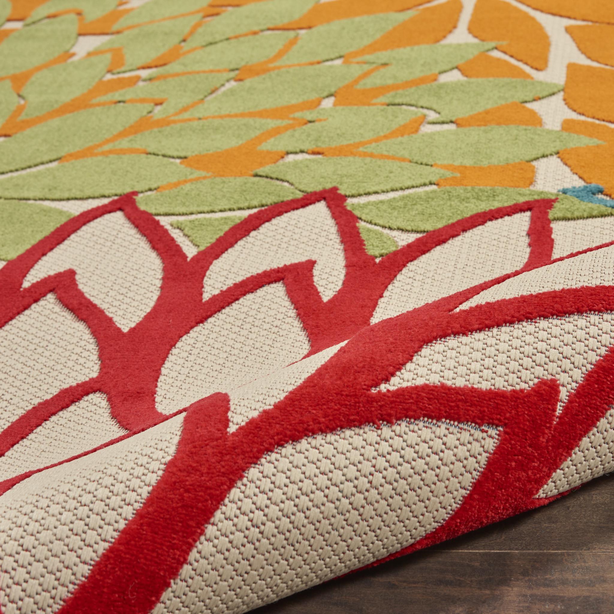 6' Runner Ivory Blue and Orange Floral Indoor Outdoor Area Rug