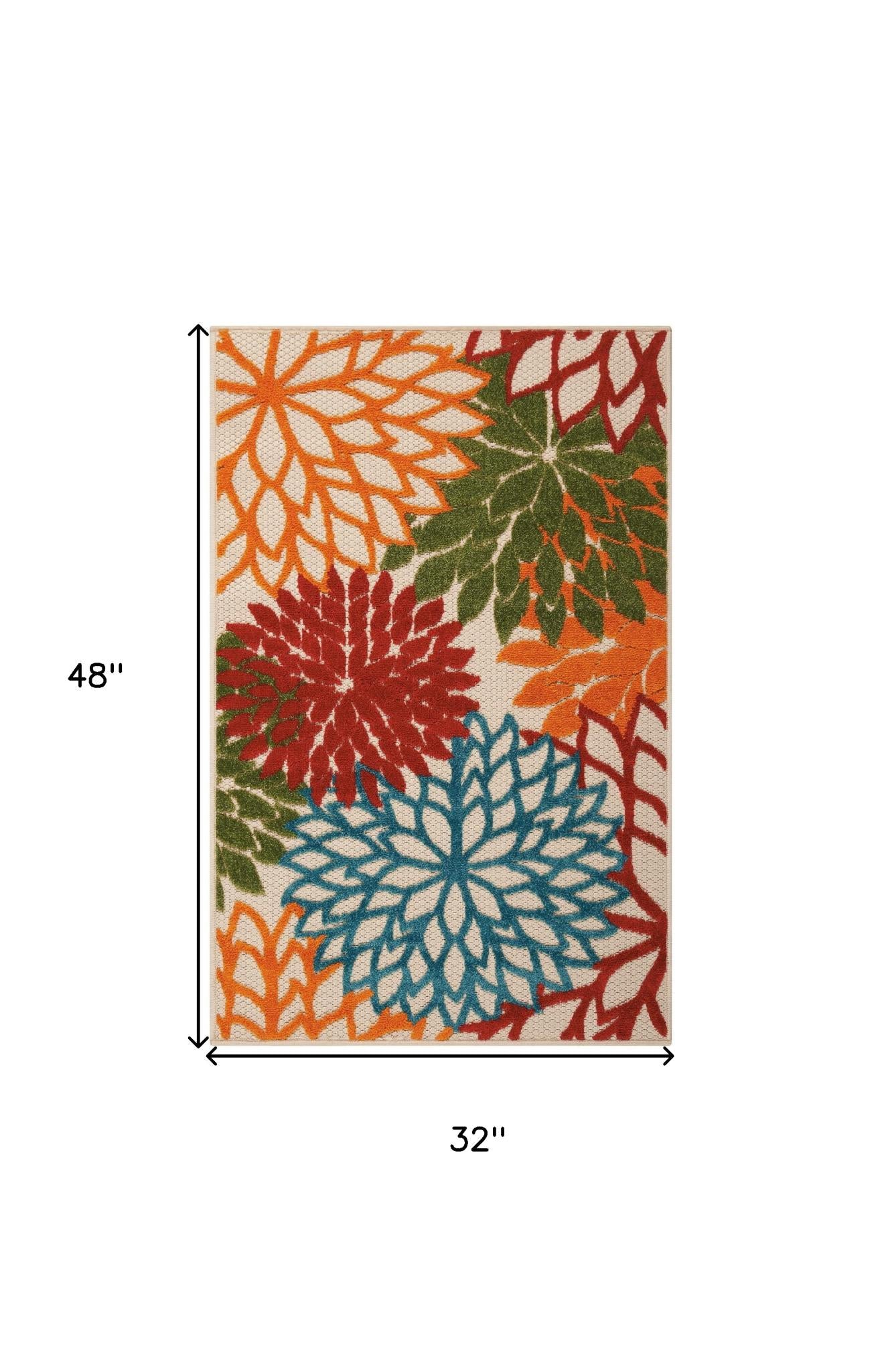 3' X 4' Green And Ivory Indoor Outdoor Area Rug