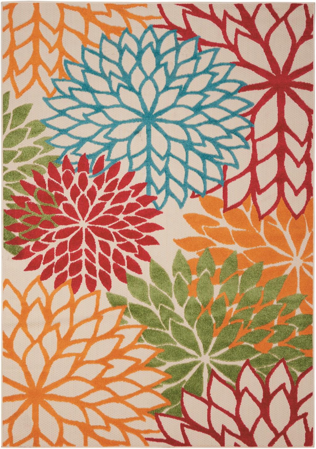 4' X 6' Green And Ivory Floral Indoor Outdoor Area Rug