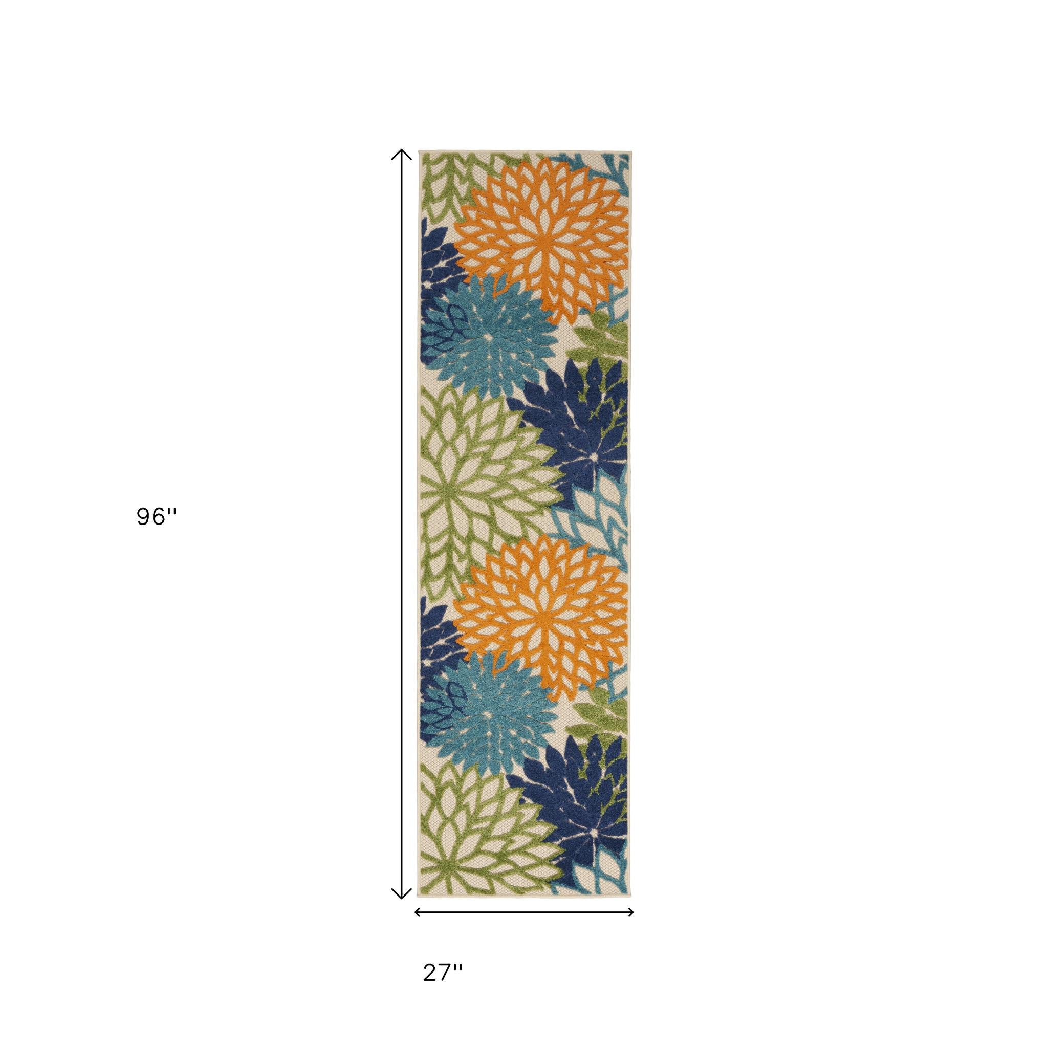 8' Ivory And Blue Indoor Outdoor Area Rug