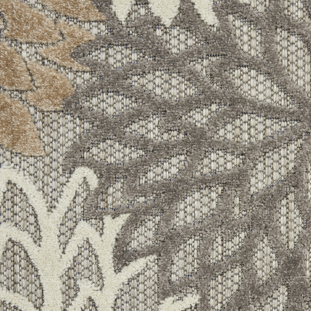 3' X 4' Gray And Ivory Floral Indoor Outdoor Area Rug