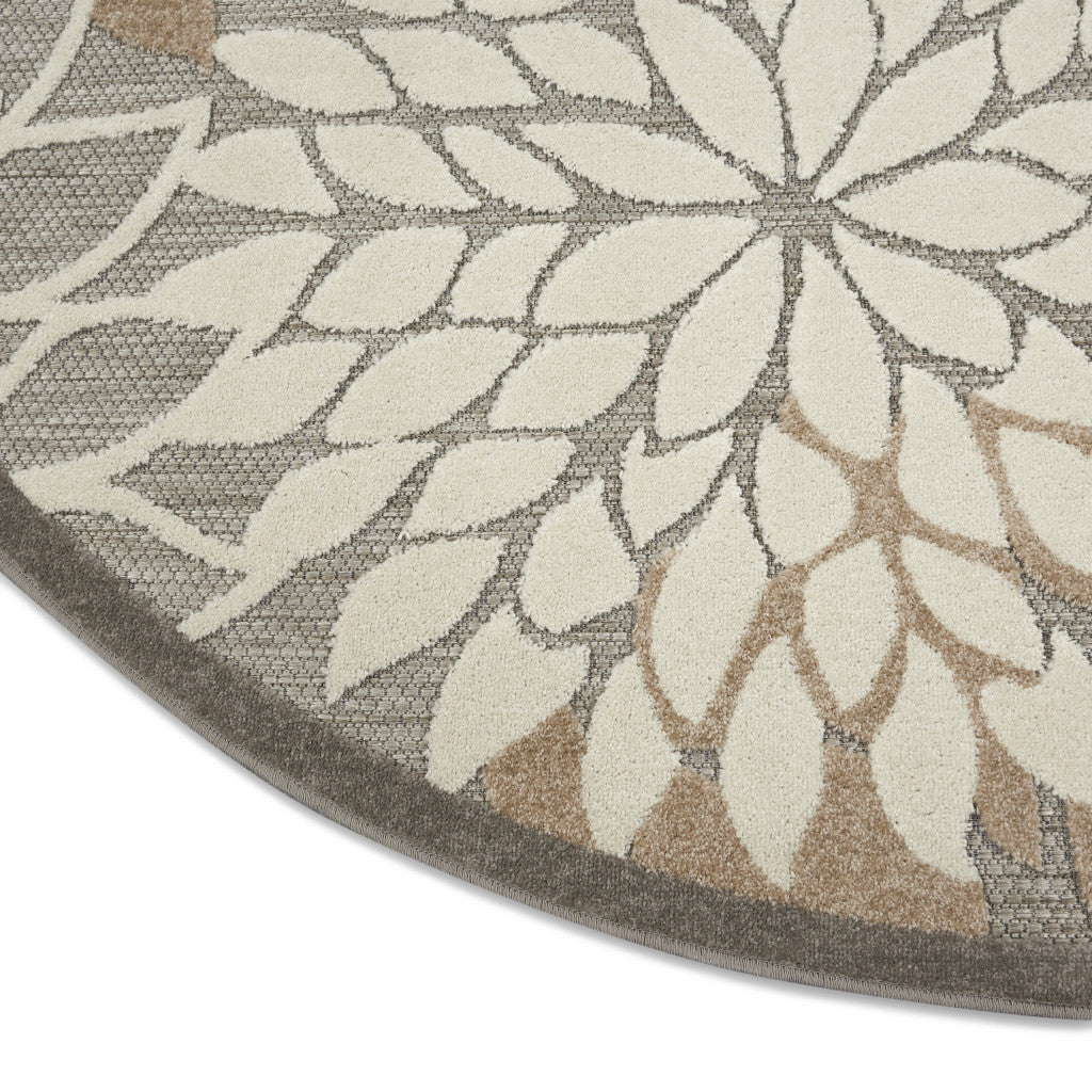4' Gray And Ivory Round Indoor Outdoor Area Rug