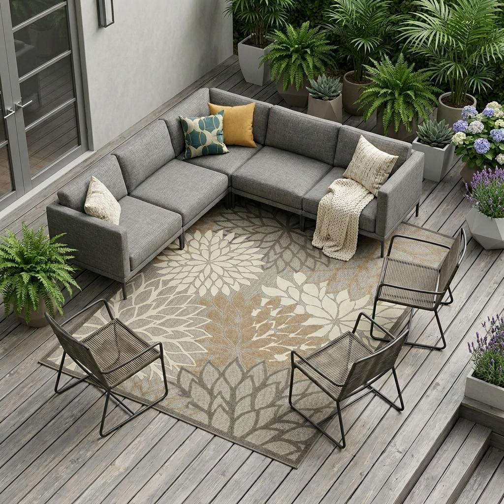 7' X 10' Gray And Ivory Indoor Outdoor Area Rug