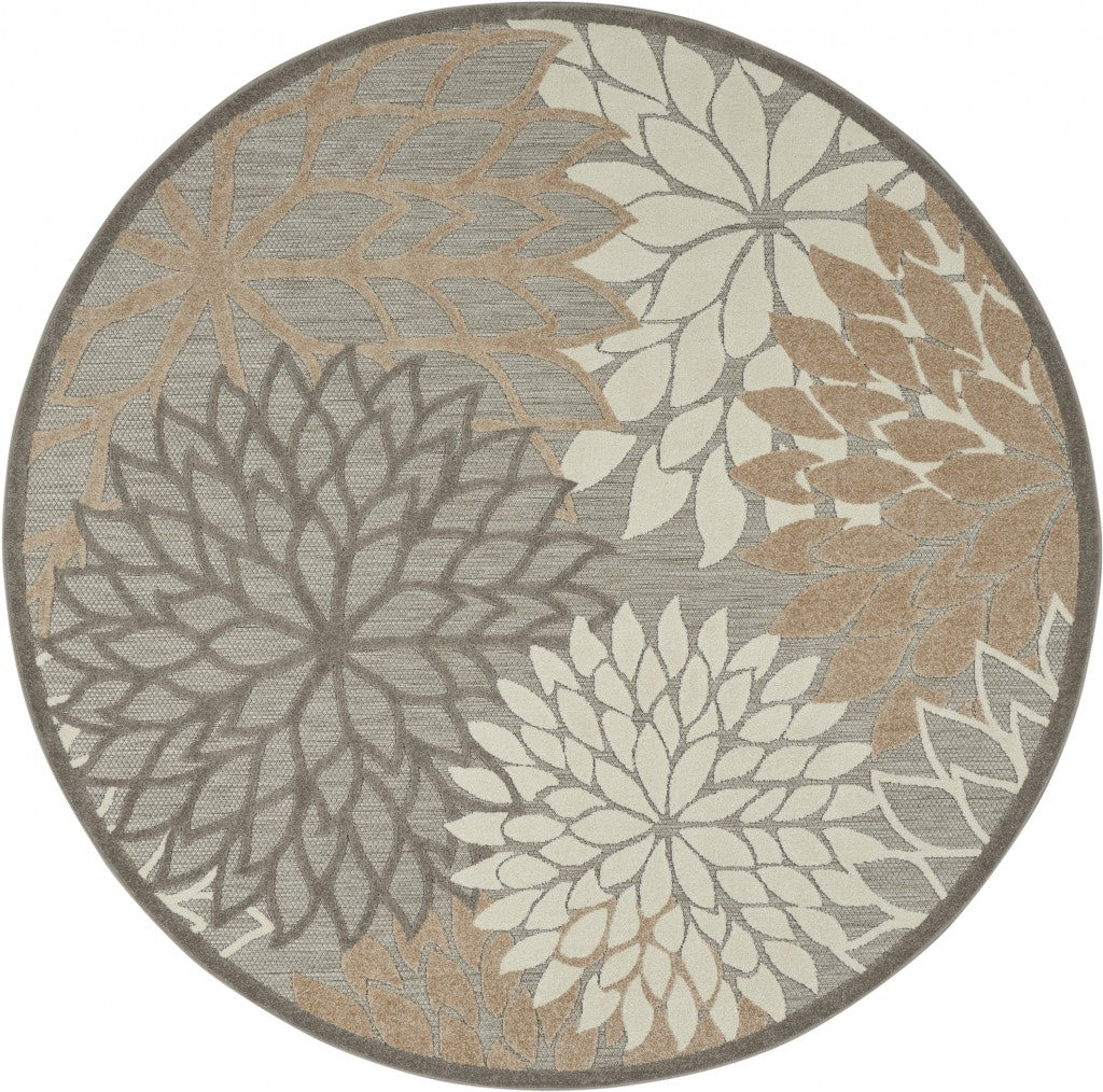 8' Gray And Ivory Round Indoor Outdoor Area Rug