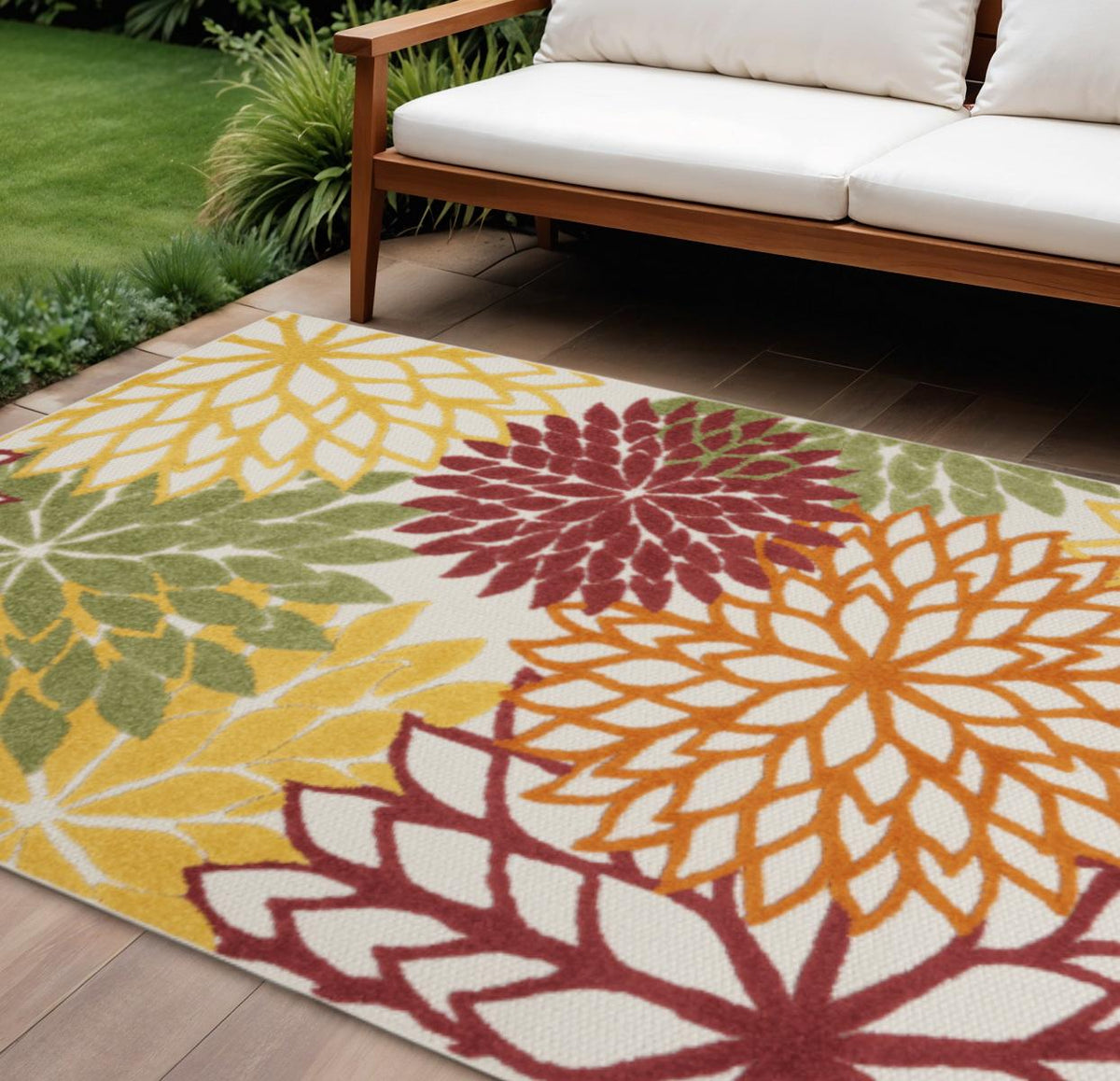 8' X 11' Green And Ivory Handmade Indoor Outdoor Area Rug