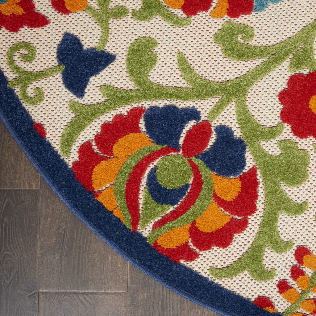 4' Green And Ivory Round Indoor Outdoor Area Rug
