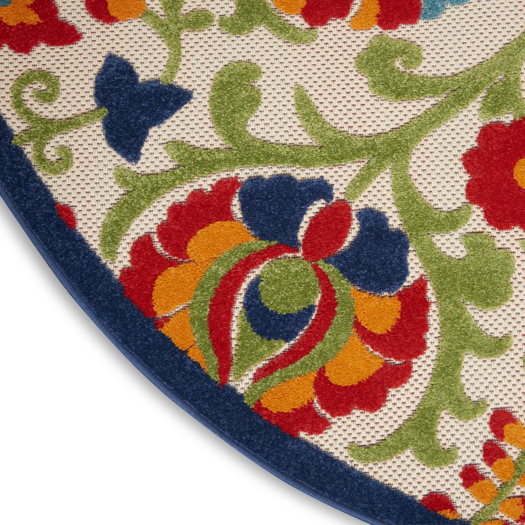 4' Green And Ivory Round Indoor Outdoor Area Rug