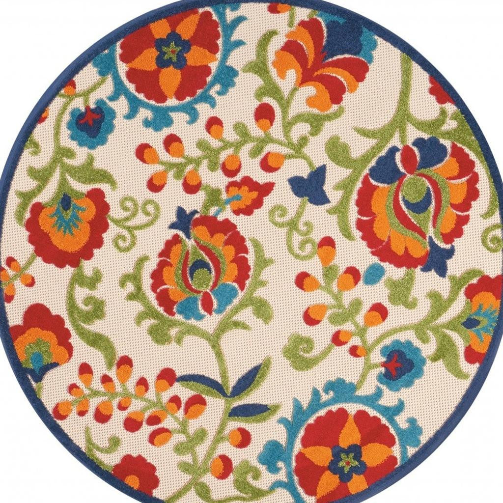 4' Green And Ivory Round Indoor Outdoor Area Rug
