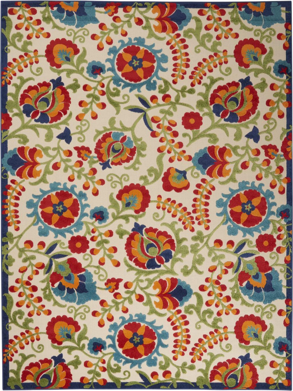 7' X 10' Green And Ivory Indoor Outdoor Area Rug