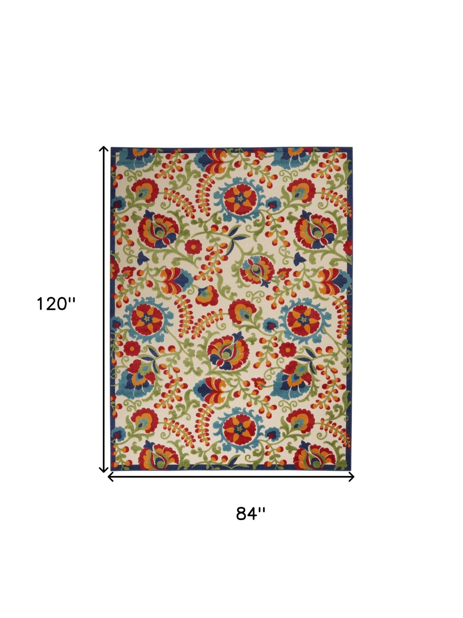 7' X 10' Green And Ivory Indoor Outdoor Area Rug