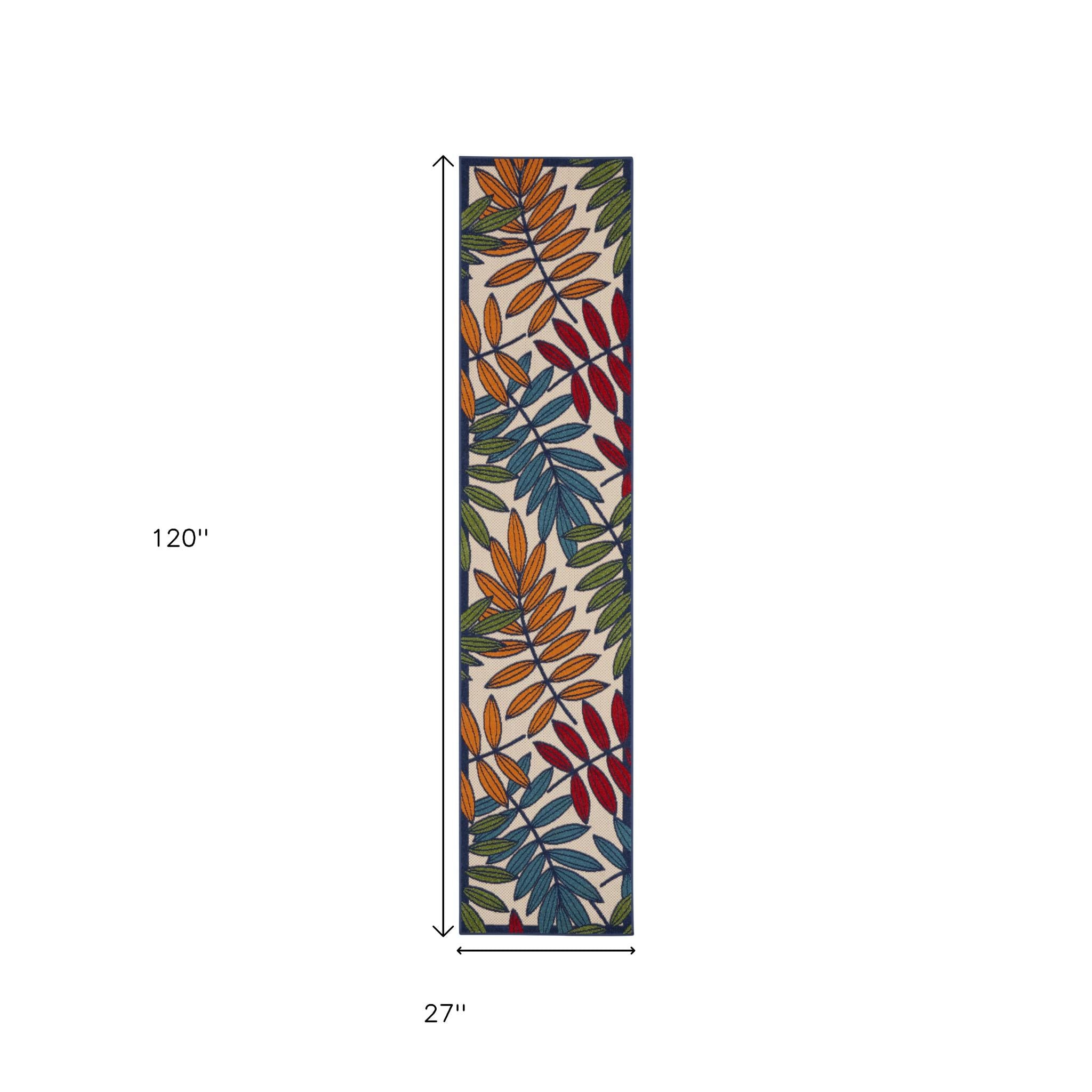 10' Ivory And Blue Floral Indoor Outdoor Area Rug