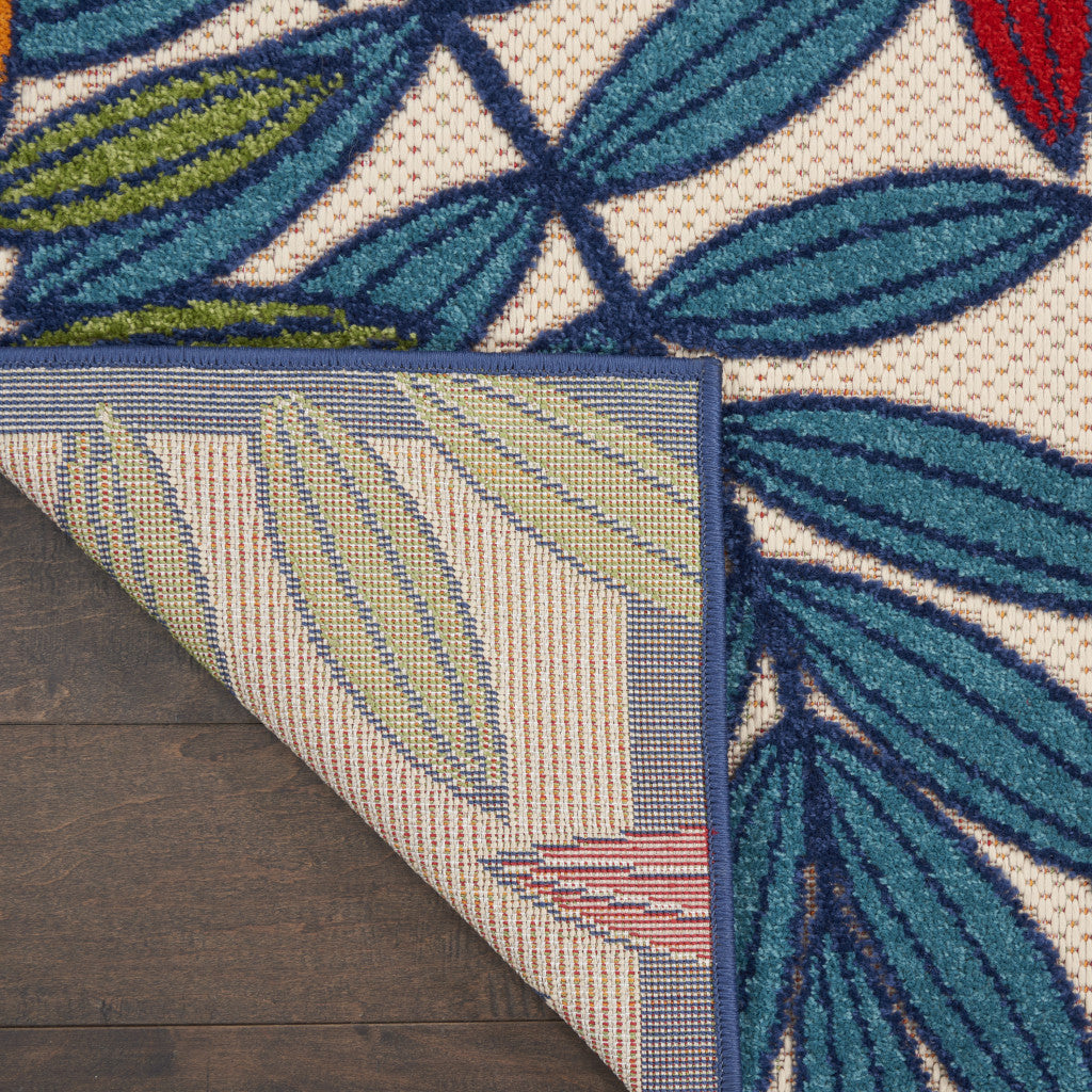 10' Ivory And Blue Floral Indoor Outdoor Area Rug