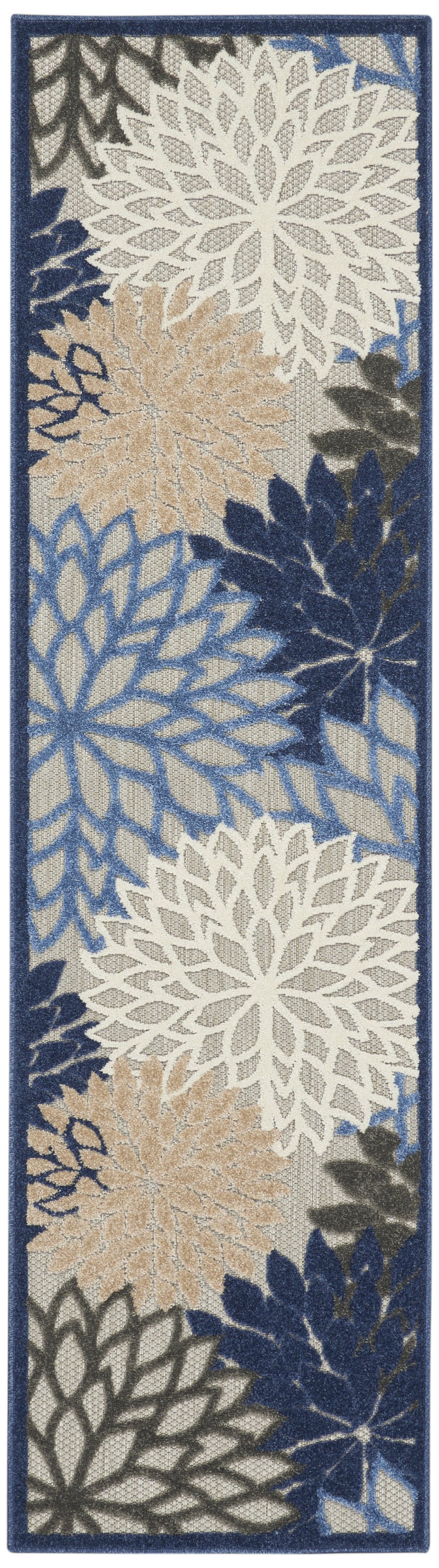 12' Blue And Gray Indoor Outdoor Runner Rug