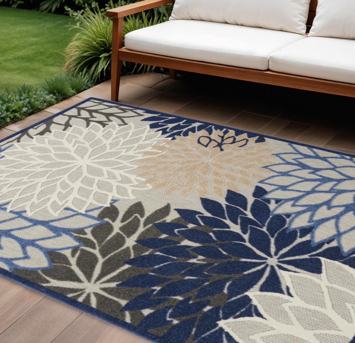 8' X 11' Blue And Gray Indoor Outdoor Area Rug