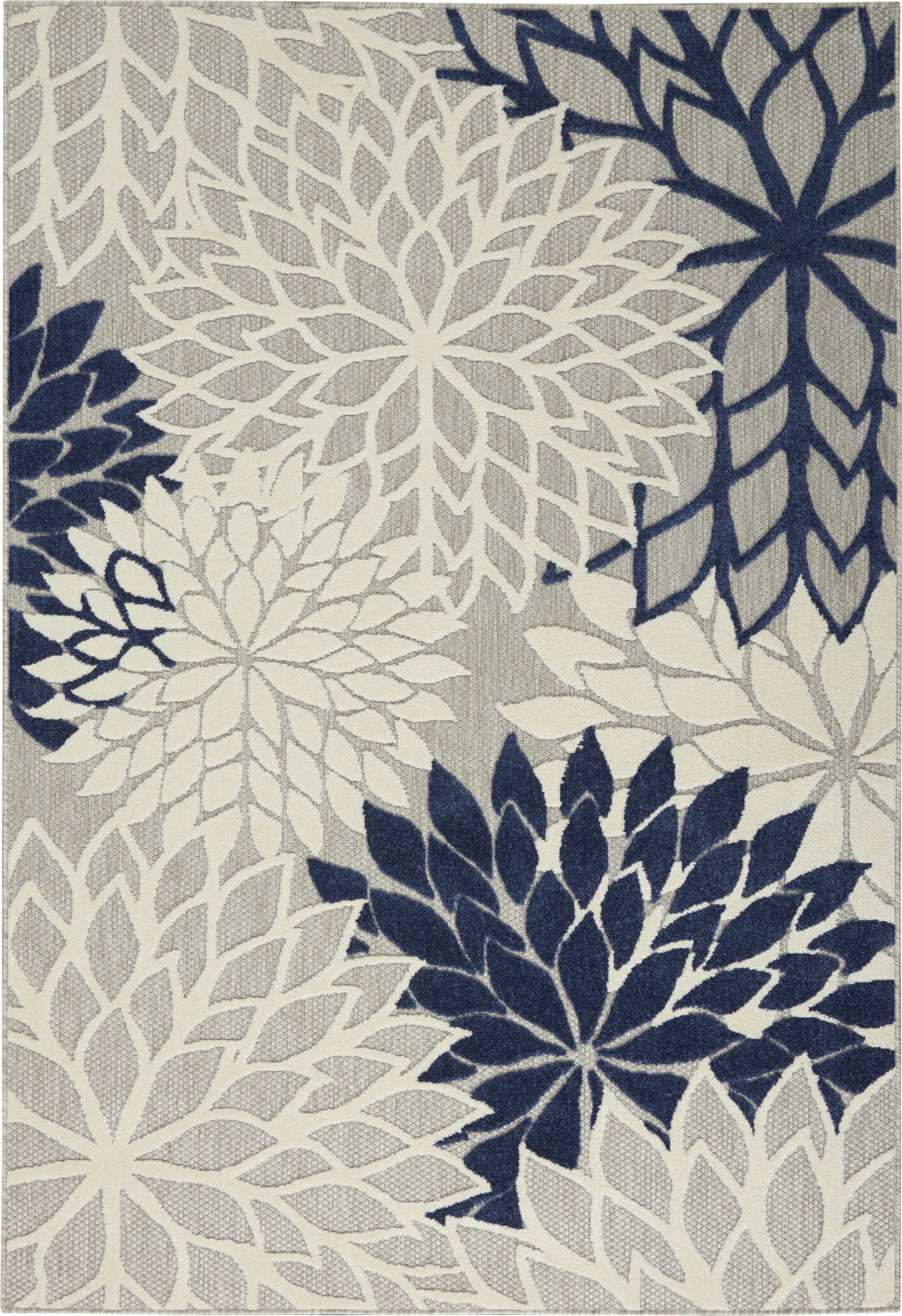 5' X 8' Ivory And Blue Floral Indoor Outdoor Area Rug